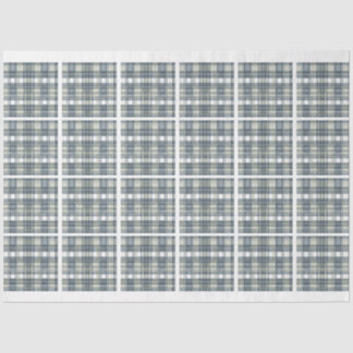 Denim Blue Sage Green White Plaid Tiled Decoupage Tissuepapier