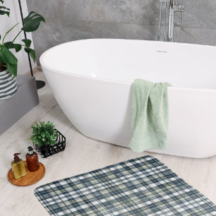 Denim Blue Sage Groen Wit Plaid Badmat