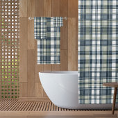 Denim Blue Sage Groen Wit Plaid Douchegordijn