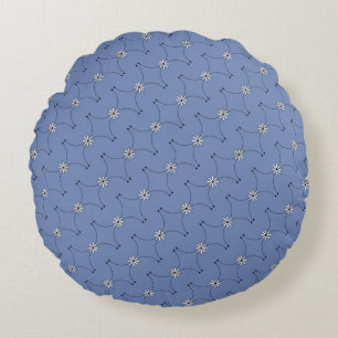 Denim Blue Tiny White Dasies Round Pillow Rond Kussen