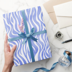 Denim Blue Waterverf Zebra Print Cadeaupapier