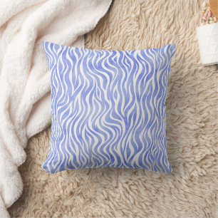 Denim Blue Waterverf Zebra Print Kussen