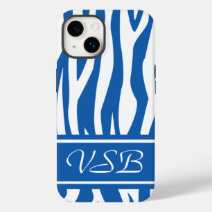 Denim Blue Zebra Print met monogram Case-Mate iPhone 14 Hoesje