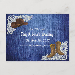 Denim Boots & Lace Wedding RSVP Uitnodiging Briefkaart