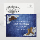 Denim Boots & Lace Wedding RSVP Uitnodiging Briefkaart (Voorkant / Achterkant)