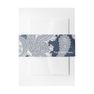 Denim broek en witte kant elegante bruidsbruiloft uitnodigingen wikkel