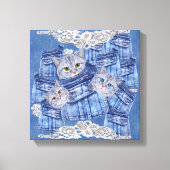 Denim-broekjans, Kittens en Lace Canvas Afdruk (Voorkant)