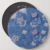 Denim-broekjans, Kittens en Lace Ronde Button 6,0 Cm (Voorkant /achterkant)