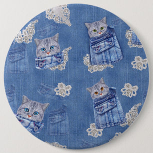 Denim-broekjans, Kittens en Lace Ronde Button 6,0 Cm