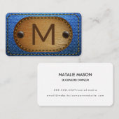 Denim Brown gestikt leer | Monogram Visitekaartje (Voorkant / Achterkant)