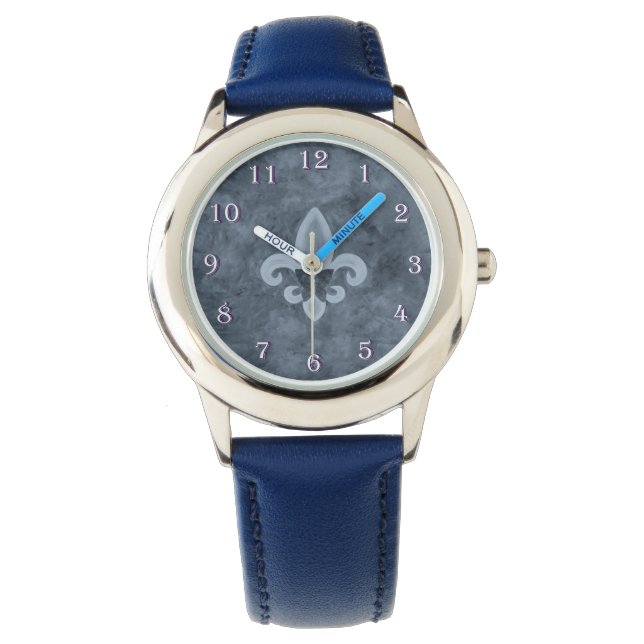 Denim Butterfleur | Blauwe vlinder Horloge (Voorkant)
