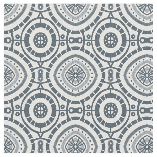 Denim Circular Geometric Tegel Pattern Stof (Close Up)