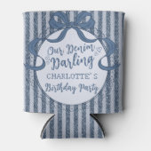 Denim Coquette Bow Blue Jean Baby Birthday Favor Blikjeskoeler (Voorkant)
