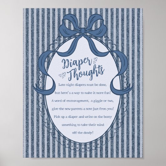 Denim Coquette Bow Blue Jean Baby Diaper Thoughts Poster (Voorkant)