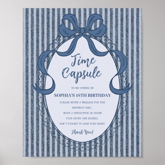 Denim Coquette Bow Blue Jean Birthday Time Capsule Poster (Voorkant)