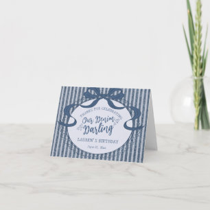 Denim Coquette Strik Blauwe Spijker Verjaardag Bed Bedankkaart