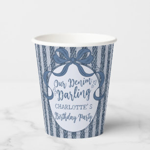Denim Coquette Strik Verjaardag Baby Papieren Bekers