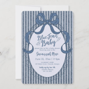 Denim Coquette Strikje Blauwe Jean Baby Shower Kaart