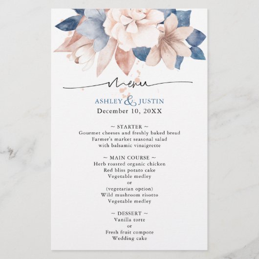 Dénim défraîchi et chic menu de réception de maria (Devant)