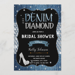 Denim diamanten en parels Uitnodiging