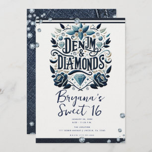 Denim & Diamanten Geborduurd Bloemzoet 16 Kaart