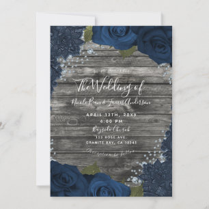 Denim Diamanten Rozen Rustiek Hout Crème Kant Kaart