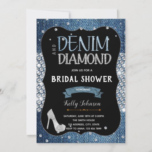 Denim diamants et perles Invitation (Devant)