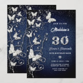 Denim Diamond Bling Vines Butterfly Birthday Kaart (Voorkant / Achterkant)