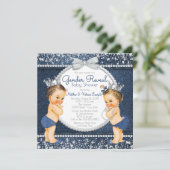 Denim Diamond Gender Reveal Baby shower Invitation Kaart (Staand voorkant)