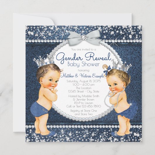 Denim Diamond Gender Reveal Baby shower Invitation Kaart (Voorkant)