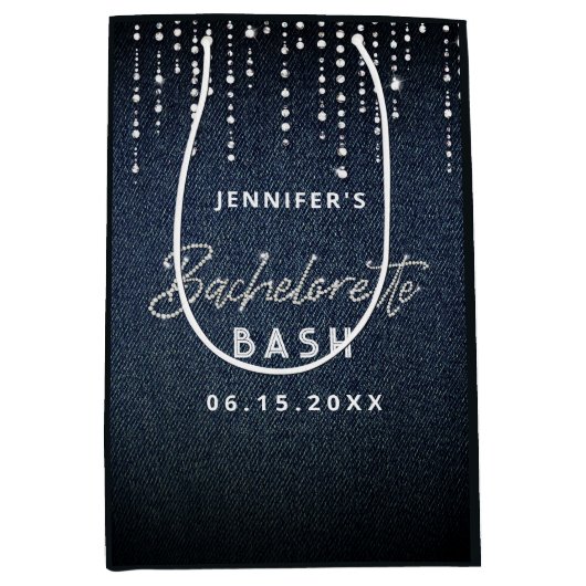 Denim Diamond Glitter Dripping Classy Bachelorette Medium Cadeauzakje (Voorkant)