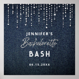 Denim Diamond Glitter Druipend Navy Bachelorette Poster