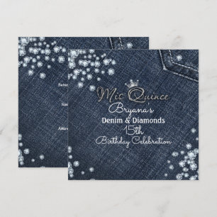Denim & Diamond MIS QUINCE Kroonfeest Uitnodiginge Kaart