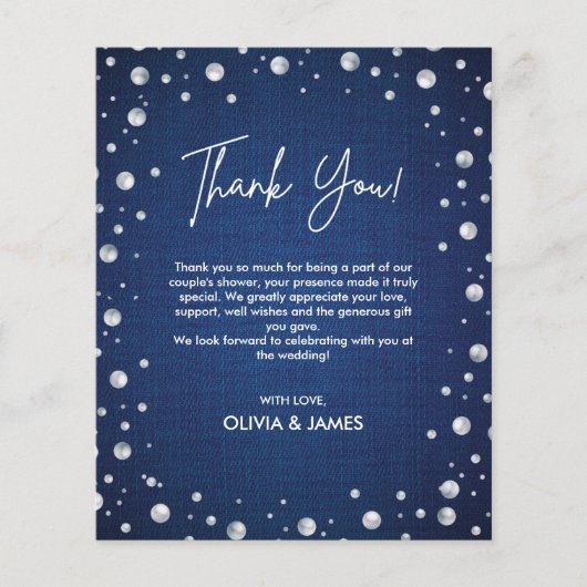 Denim Diamond Pearls Wedding shower Carte de remer (Devant)