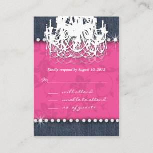 Denim Diamond Wedding Bloemen Roze Kroonluchter Re Informatiekaartje