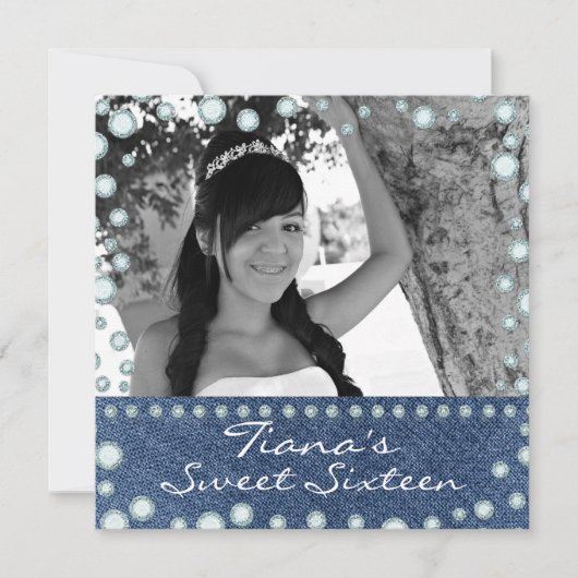 Denim Diamonds Afbeelding Foto Sweet 16 Invitation Kaart (Voorkant)