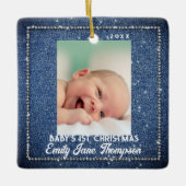 Denim Diamonds Baby Eerste Kerstmis Rhinestones Keramisch Ornament (Voorkant)