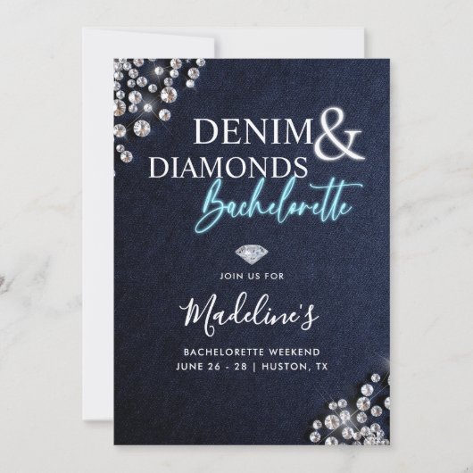 Denim Diamonds Blauw Wit Bachelorette Route Kaart (Voorkant)