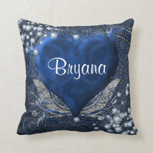 Denim & Diamonds Blauwe Hart Persoonlijke Glamour Kussen