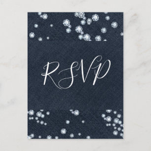 Denim & Diamonds Blauwe Jeans Bling Glam RSVP Uitnodiging Briefkaart