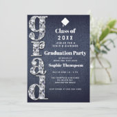 Denim Diamonds Bling 2023 Chic Graduation Party Kaart (Staand voorkant)