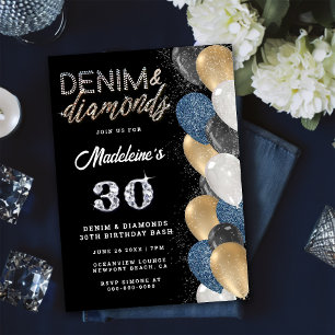 Denim Diamonds Bling Balloons Black Birthday Kaart