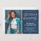 Denim Diamonds Bling Classy Foto 30e Verjaardag Kaart (Voorkant)