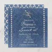 Denim Diamonds Bling Embleem Sweet 16 Uitnodiging (Voorkant / Achterkant)