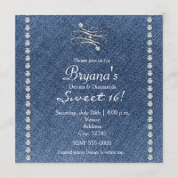 Denim Diamonds Bling Emblem Sweet 16 Invitation