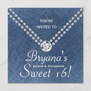 Denim Diamonds Bling Envelop Sweet 16 Uitnodiging