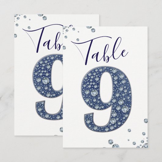 Denim & Diamonds Bling Étincelle Numéro de Table 9 (Devant / Derrière)