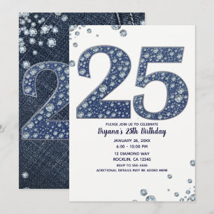 Denim & Diamonds Bling Glitter 25 25e Verjaardag Kaart