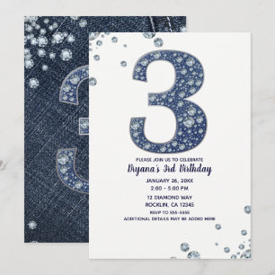 Denim & Diamonds Bling Glitter 3de 3 Verjaardag Kaart