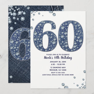 Denim & Diamonds Bling Glitter 60TH 60 Verjaardag Kaart